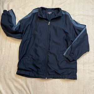 Jerzees Men's Long Sleeve Navy Blue Striped Zip Up Lightweight Jacket Size L